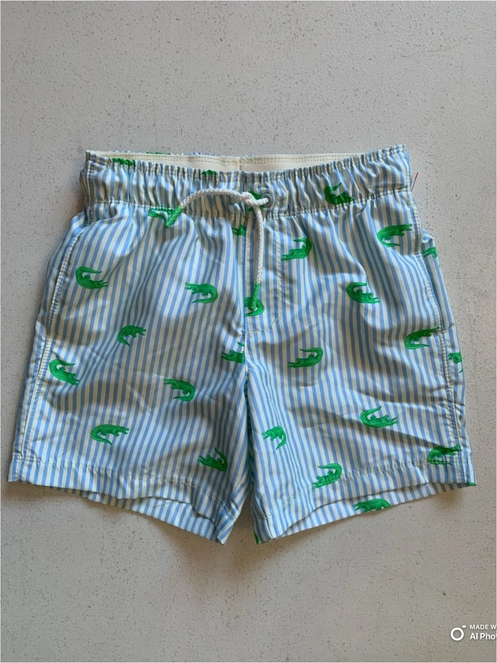 Cat & Jack Alligator Swim Trunks Swimsuit Size Small NWOT Blue Green Stripe